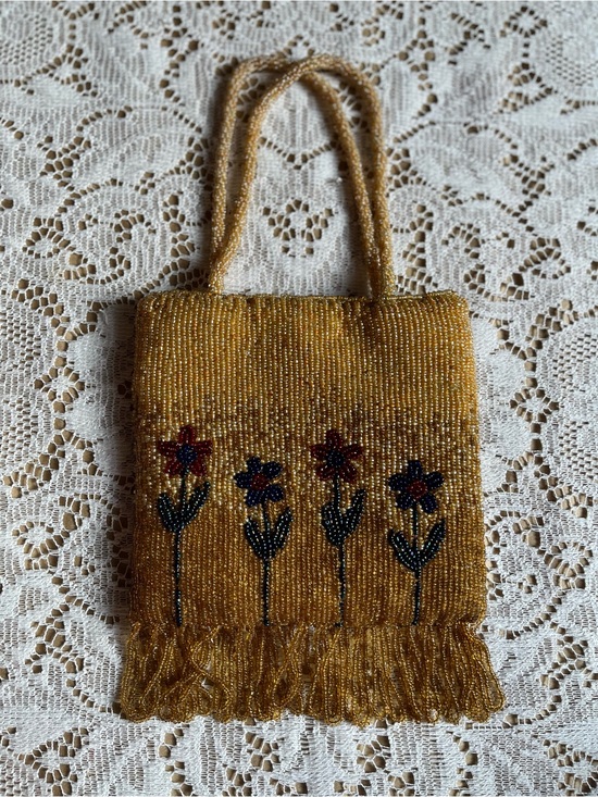 Vintage Handbags - Vintage Beaded Fringe Mini Bag, Gold & Jewel Tones,